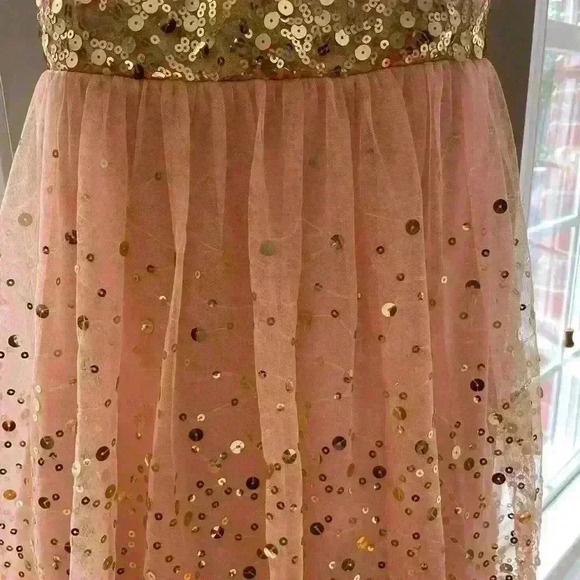 Crystal Doll Short Peach Party Special Occasion Dress w/ Gold Sequins Size 12 - Picture 6 of 13